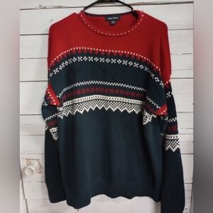 Vintage Nautica Fair Isle Men's Size Medium Ski Sweater Blue Red Preppy.